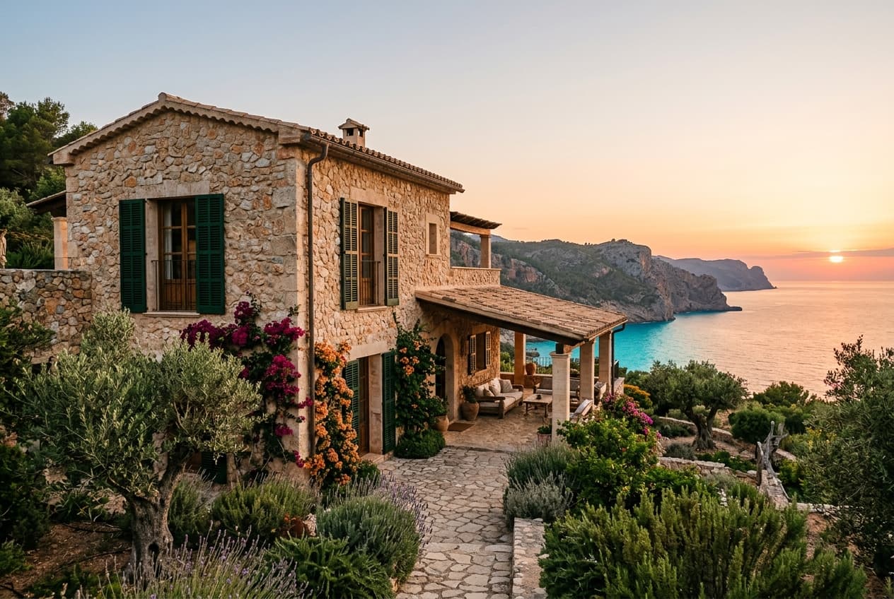 Casa de piedra con vistas al mar en la costa norte de Mallorca